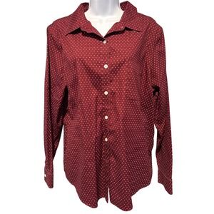 L.L.Bean Womens Burgundy Heart Print Wrinkle Free Button Down Shirt XL Preppy